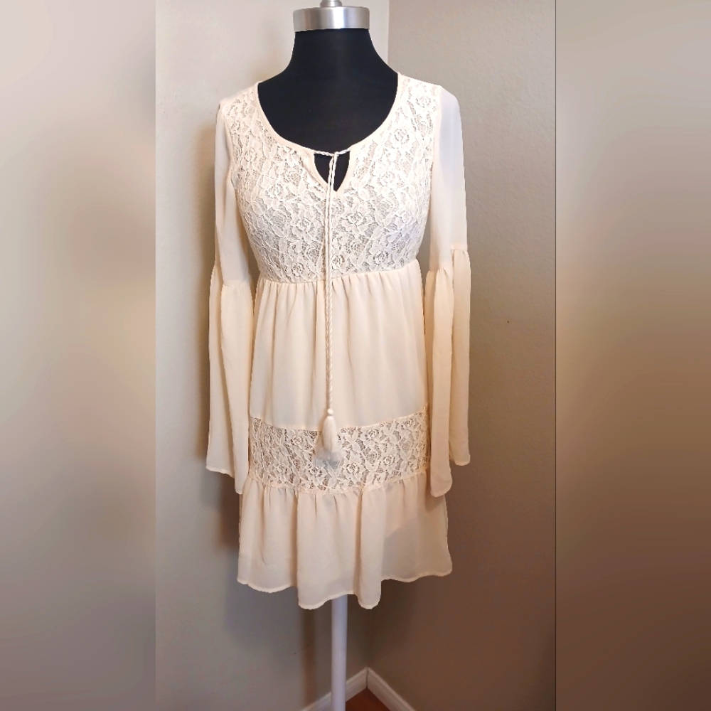 Flying Tomato Cream Babydoll Dress with Bell Sleeves